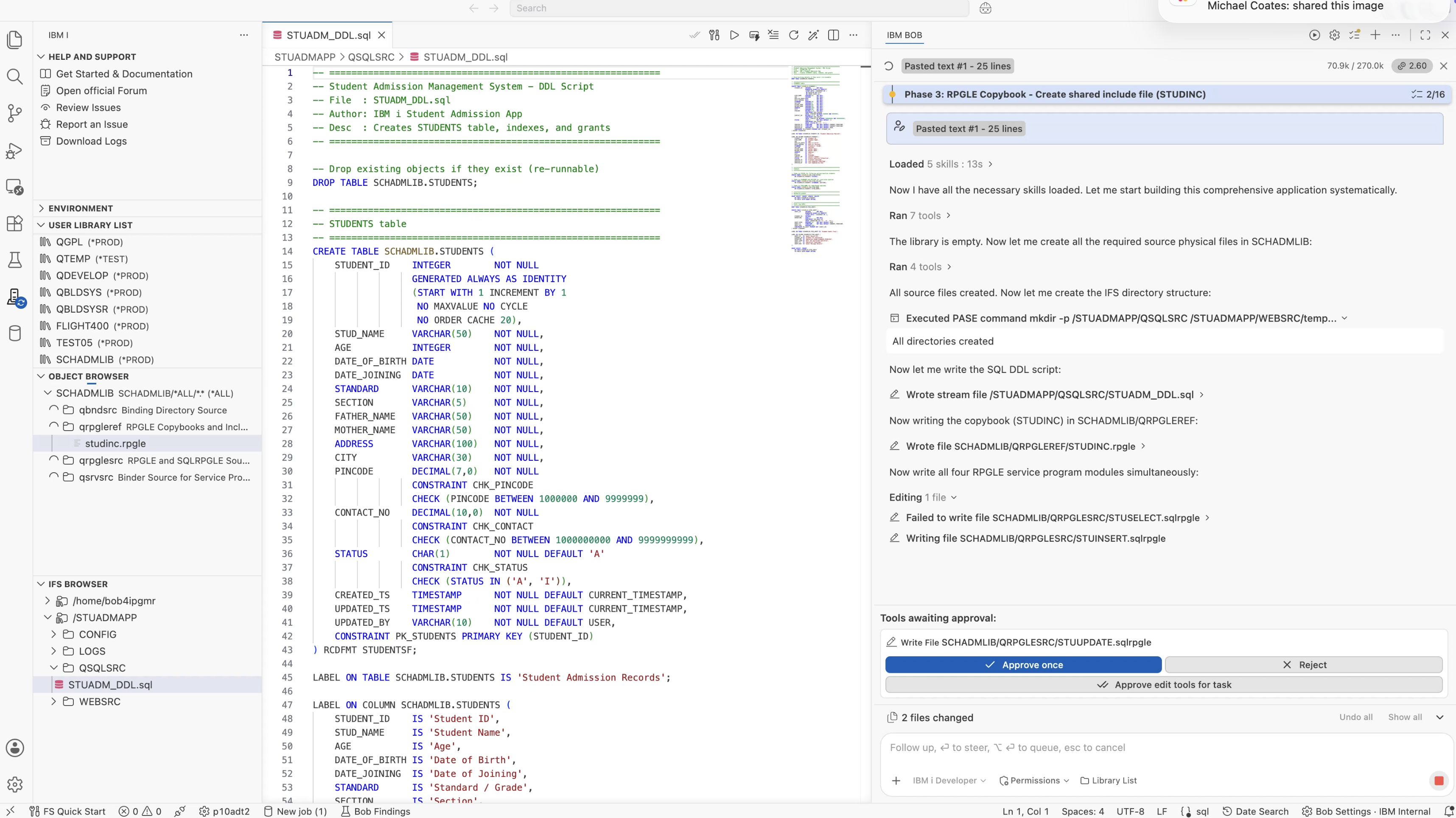 The Database Layer DDL execution in IBM Bob